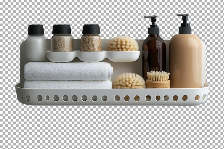 PSD organizar los artículos esenciales del baño con envases elegantes para un aspecto limpio y moderno en el hogar