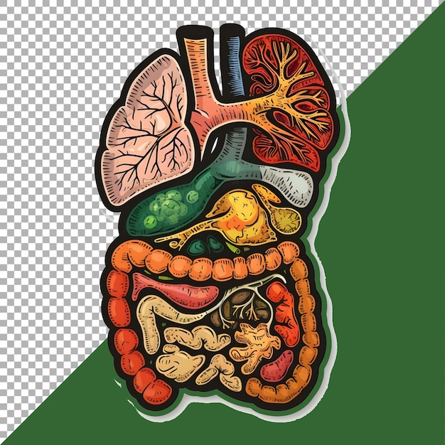 Los órganos humanos 3d establecen el estilo de la pegatina sobre un fondo transparente generado por ai