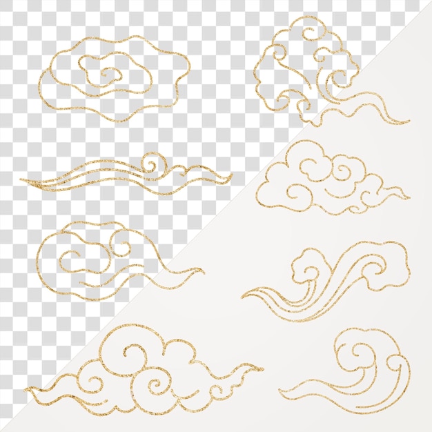 Orientalische Wolken png-Aufkleber Gold japanische Design-Clipart-Kollektion