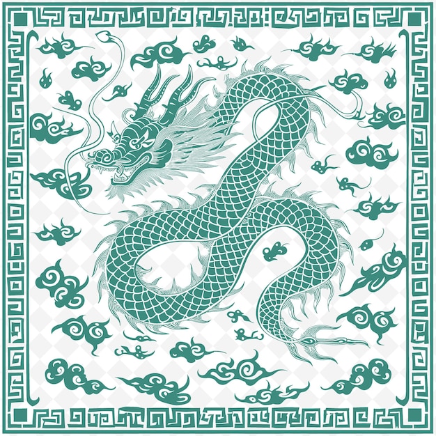 PSD orientalischer drachenumriss mit maßstabsmuster und feuerdetails illustration dekorationsmotive sammlung