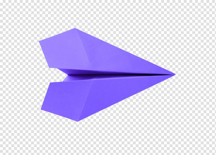 PSD origami de avión de papel púrpura aislado en un fondo blanco
