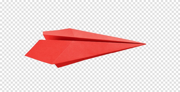 PSD origami de avión de papel rojo aislado en un fondo blanco