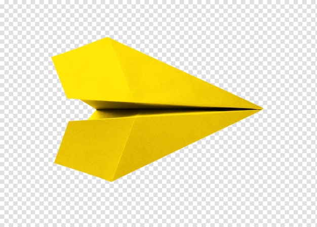 Origami avion en papier jaune isolé sur fond blanc