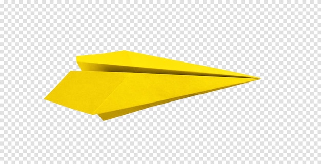 Origami de avião de papel amarelo isolado em um fundo branco