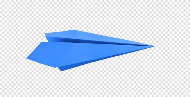 Origami de avião de papel azul isolado em um fundo branco