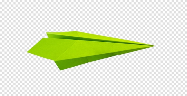 PSD origami de avião de papel verde isolado em um fundo branco