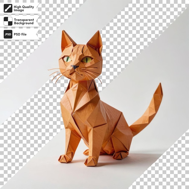 Origami de gato PSD em fundo transparente com camada de máscara editável