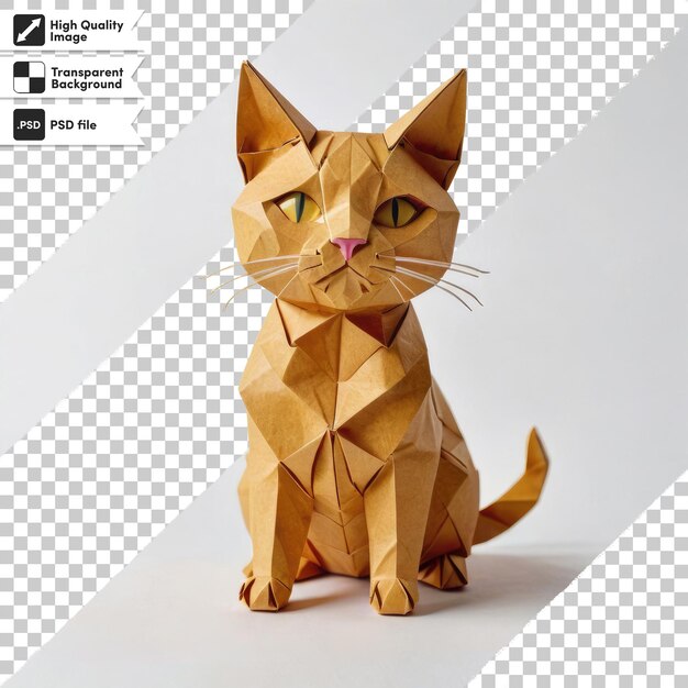 Origami de gato psd em fundo transparente com camada de máscara editável