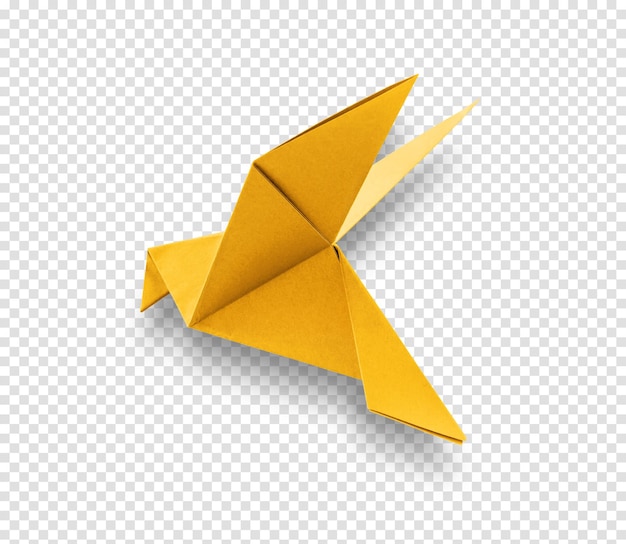 Origami de pomba de papel amarelo isolado em um fundo branco