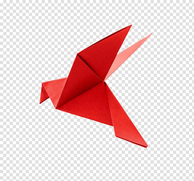 PSD origami de pomba de papel vermelho isolado em um fundo branco