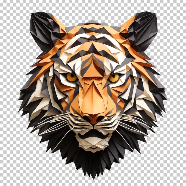 PSD origami de rosto de tigre isolado em transparente