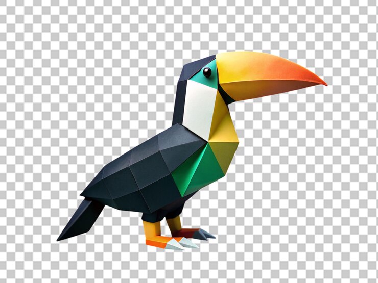 PSD un origami de papel de un tucano en un fondo transparente