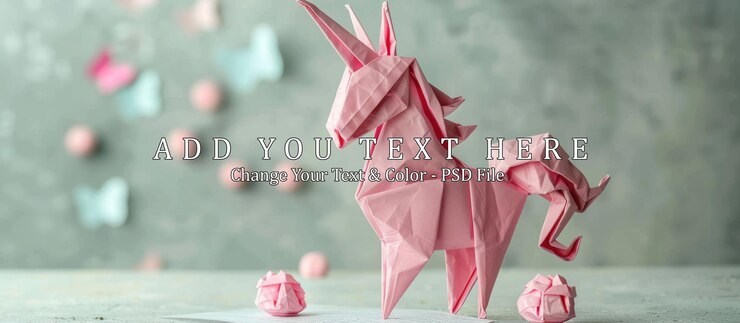 PSD origami unicórnio uma obra-prima de papel rosa