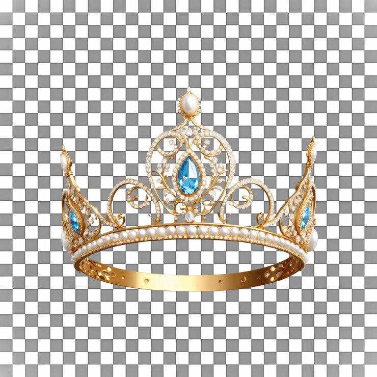 PSD ornada con una tiara dorada con una corona incrustada de perlas
