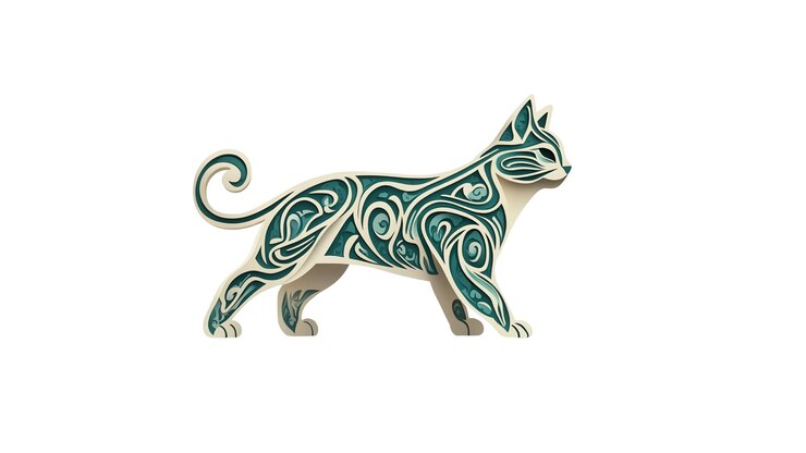 PSD ornado diseño de gato de azul azulado y crema ilustración felina elegante