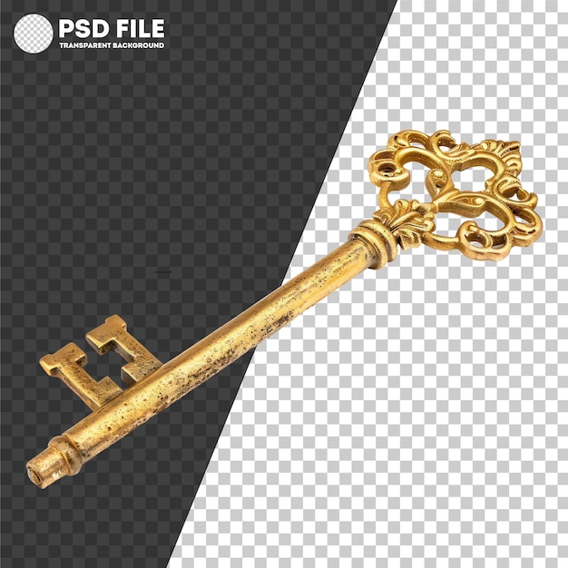 PSD ornamenta una llave de oro antigua en un fondo transparente.