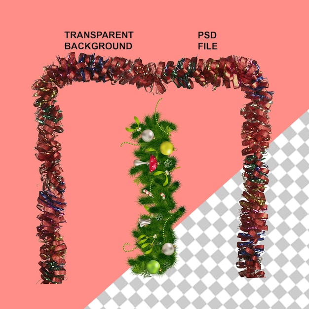 Ornamentación navideña y árbol de Navidad con fondo aislado transparente
