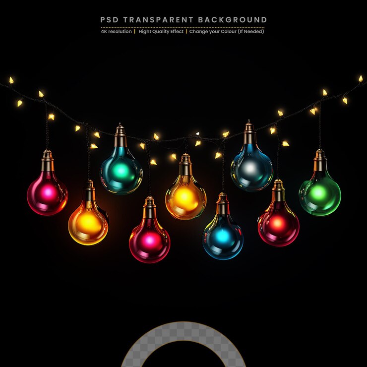 PSD ornamentaciones navideñas guirnaldas de luz brillante conjunto de decoración de navidad cuerda guirnalda de luz multicolor