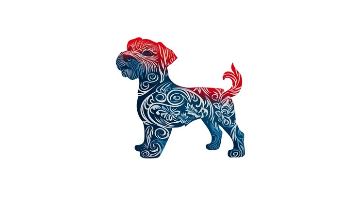 PSD ornamentada silueta artística de perro rojo y azul