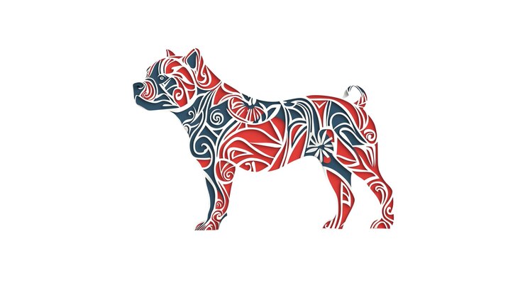 PSD ornamentada silueta de perro matón americano diseño tribal rojo y azul