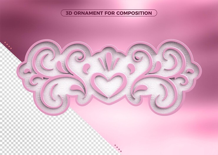 PSD ornamento 3d rosa claro realista para composições