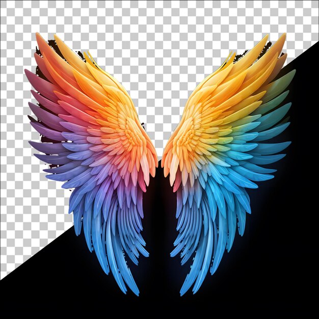 PSD ornamento de asas coloridas isolado em fundo transparente