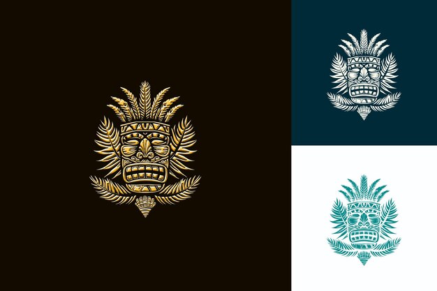 PSD ornamento de logotipo de tiki polinésia com folhas de palmeira e conchas f designs vetoriais abstratos criativos