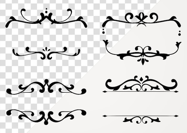 Ornamento de luxo preto florescente coleção de adesivos de crachá png