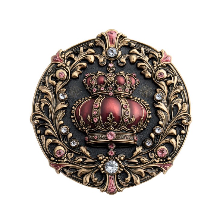 PSD ornamento de ouro e coroa vermelha com pedras preciosas