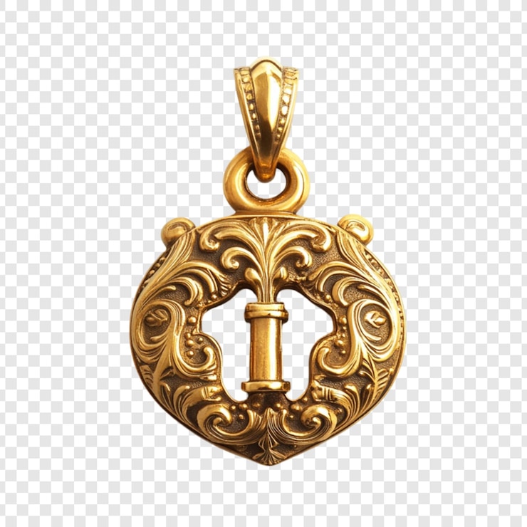 PSD ornamento de ouro pendente em forma de coração desenho detalhe intrincado