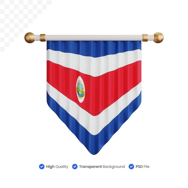 PSD ornamento de renderização 3d bandeira nacional da costa rica isolada