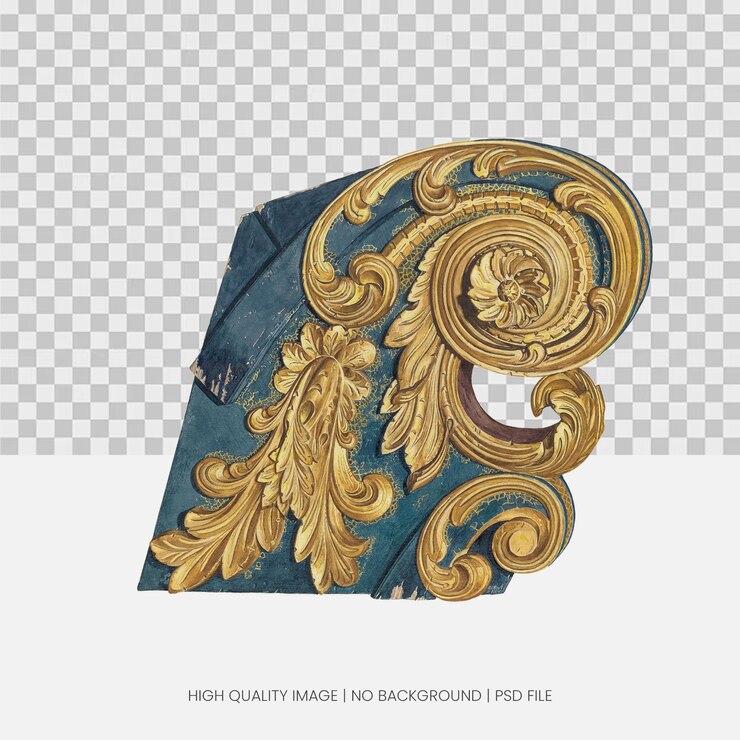 PSD ornamento di rotoli barocchi antichi con accenti d'oro