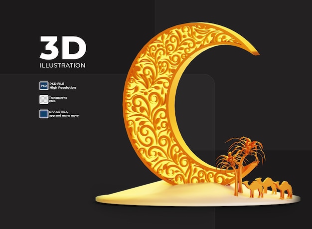 PSD ornamento do ramadã 3d com lanterna e mesquita