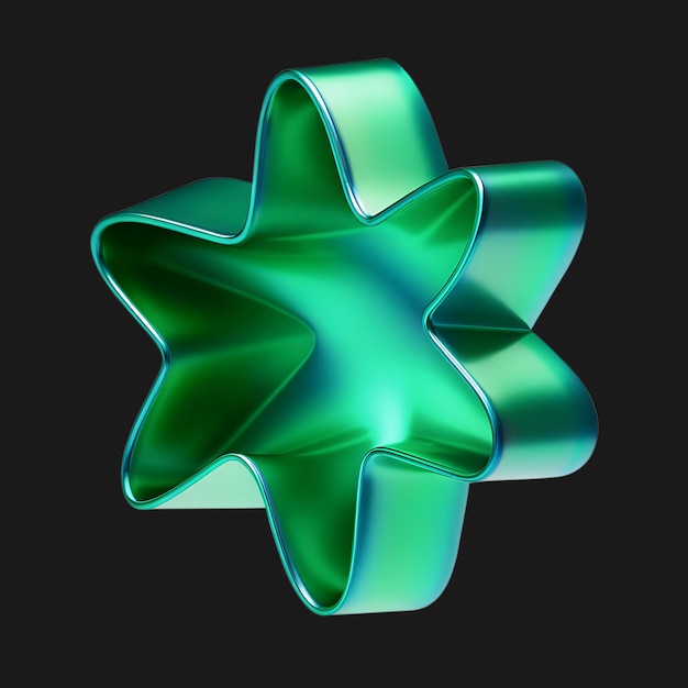 Ornamento de estrella metálica verde de 3d sobre un fondo negro