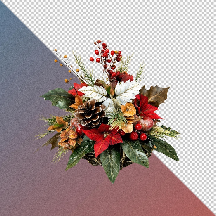 PSD un ornamento navideño festivo con pinos de pino y bayas