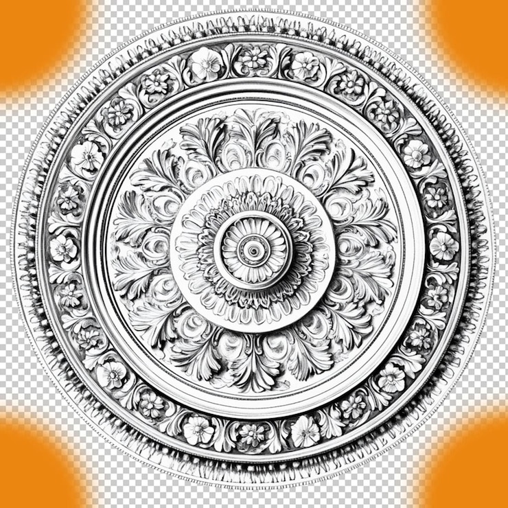 PSD ornamento victoriano redondo elemento de diseño floral antiguo arte plateado encaje gris decorativo marco metal blanco