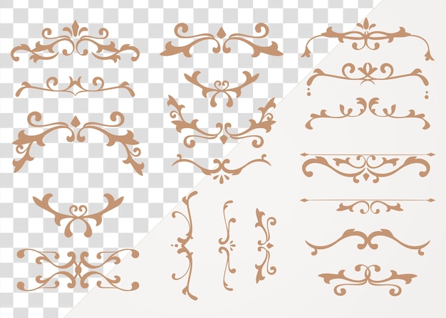 Ornamentos de luxo de bronze png florescem coleção de molduras
