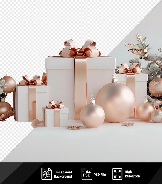 PSD ornamentos de natal e caixas de presentes mockup em um fundo isolado png