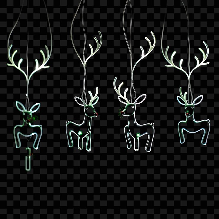 PSD ornamentos decorativos de renos de cuerda y ramas de acebo la luz de neón traza los cuernos de renos