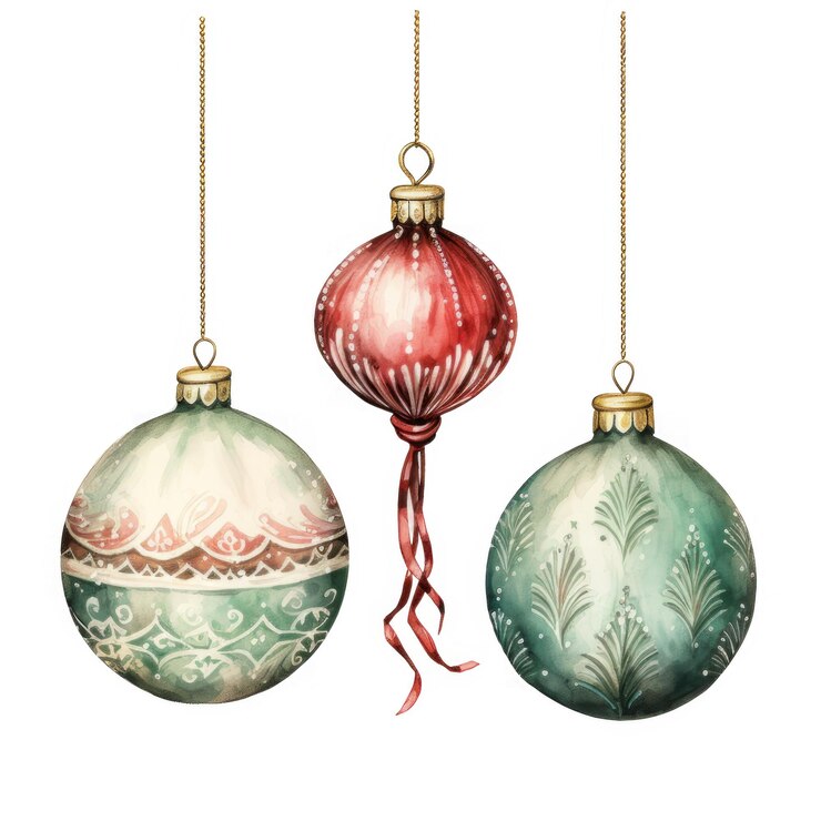 Ornamentos elegantes de Natal em aquarela Decoração pendurada