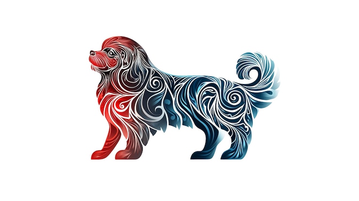 PSD ornata silhouette artistica di cane in tonalità rosse e blu