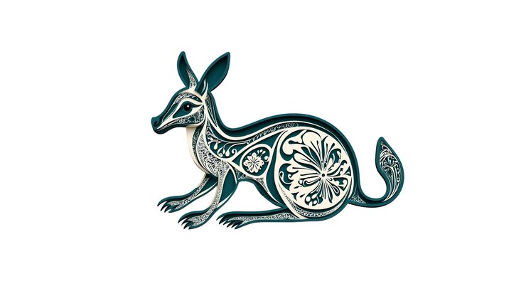 PSD ornate bilby diseño teal y crema ilustración intrincada de animales