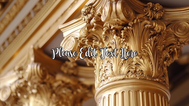 PSD ornate colonne corinzie dorate con intagli di foglie di acanto dettaglio architettonico