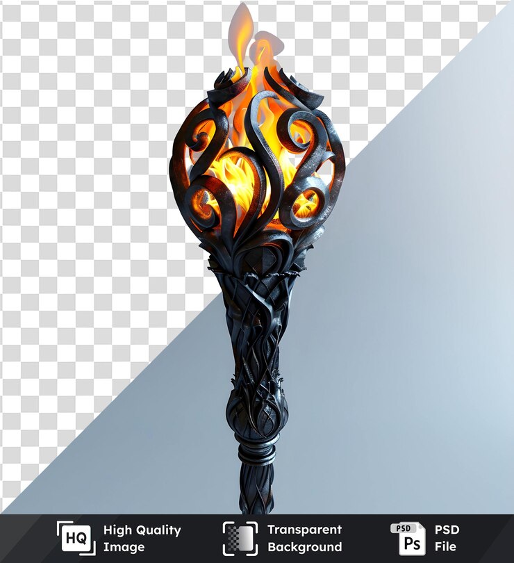 PSD ornate flaming torch png transparente psd juego de fantasía de alta resolución activo diseño intrincado fo