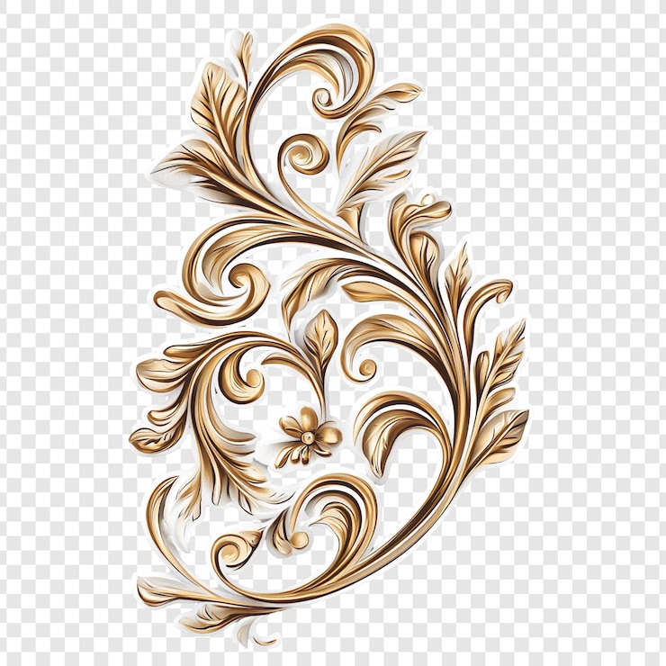 PSD ornato disegno floreale d'oro una lussuosa illustrazione artistica di eleganti foglie e fioriture