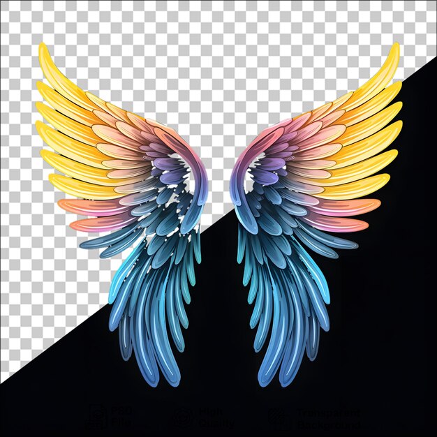 PSD ornement d'ailes colorées isolé sur un fond transparent