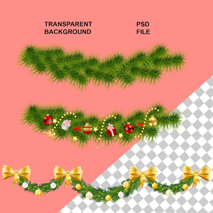 PSD ornement de noël et arbre de noël avec fond isolé transparent