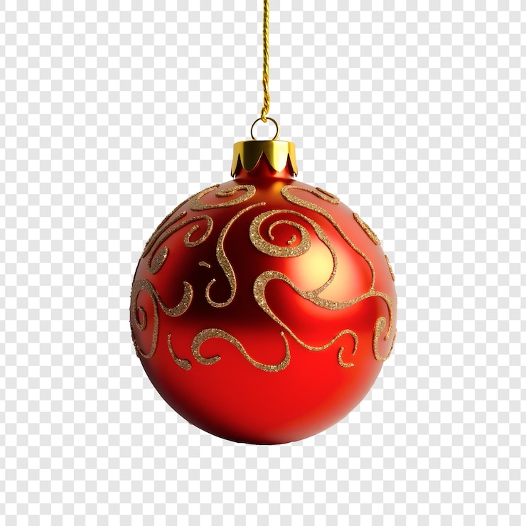 PSD ornement de noël rouge avec des tourbillons d'or