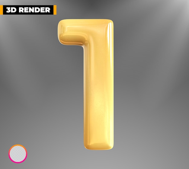 Oro 1 Numero 3d rendering isolato su sfondo trasparente