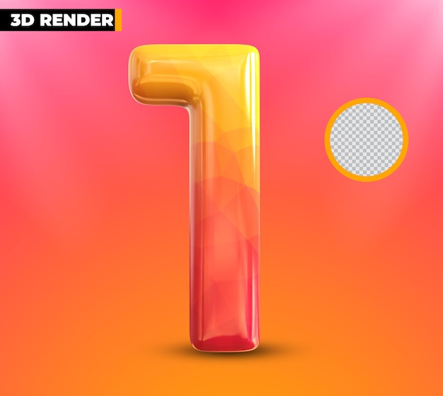 Oro 1 número 3d renderizado aislado sobre fondo transparente